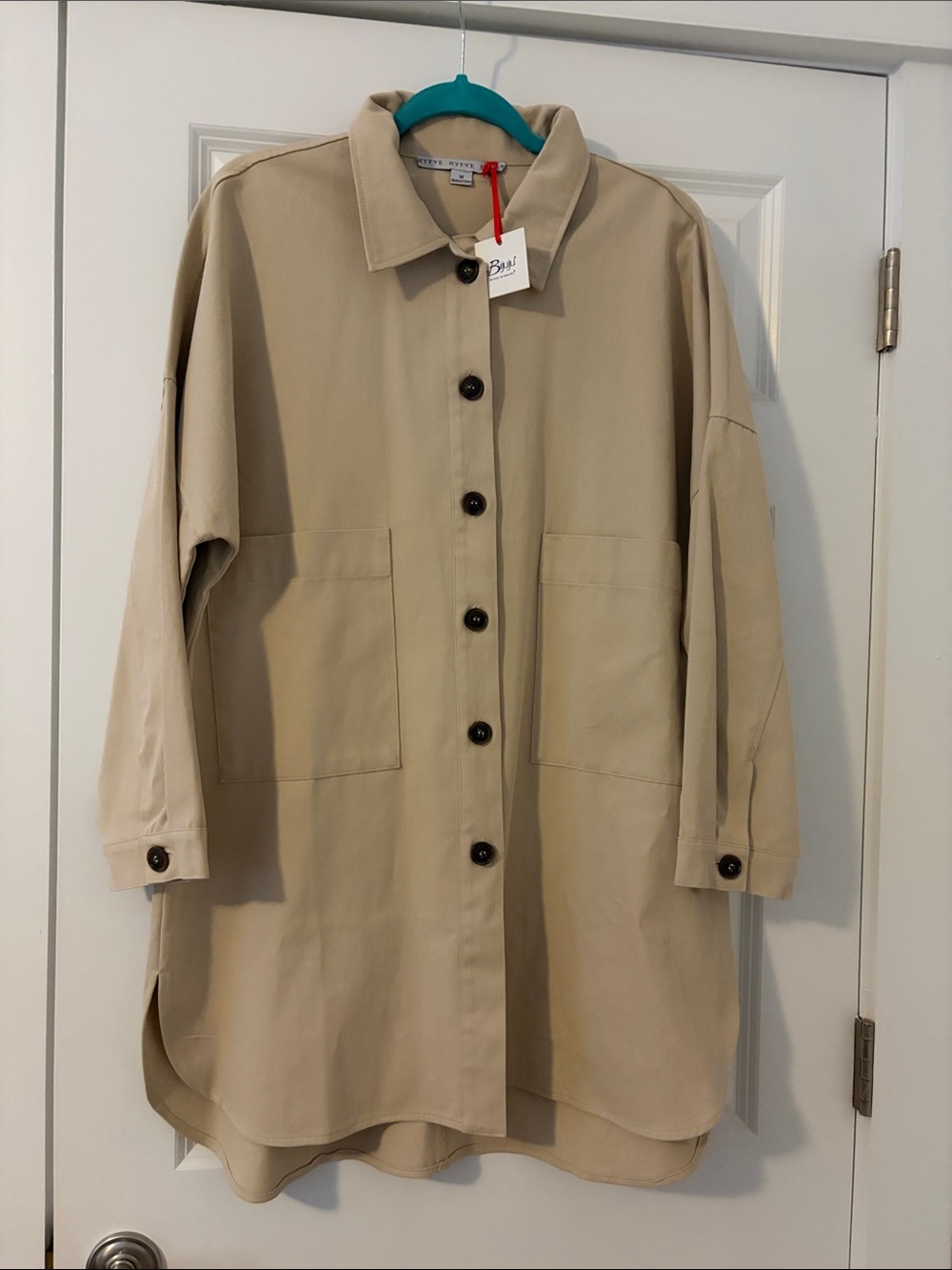 HYFVE Tan Oversized Button-Front Trench Coat